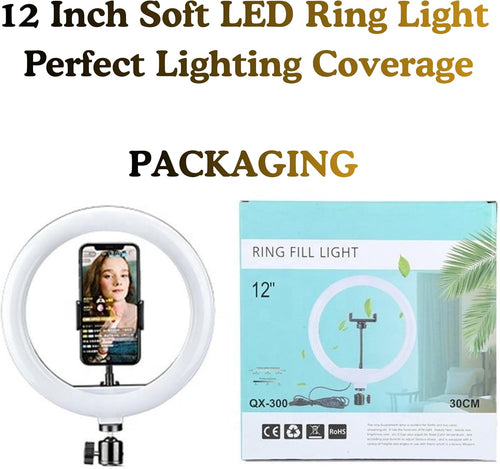 12-Inch Ring Light with Tripod Stand, LED Selfie Ring Light with Phone Holder, Dimmable Beauty Light for Photography, Video Recording, YouTube, TikTok & Live Streaming