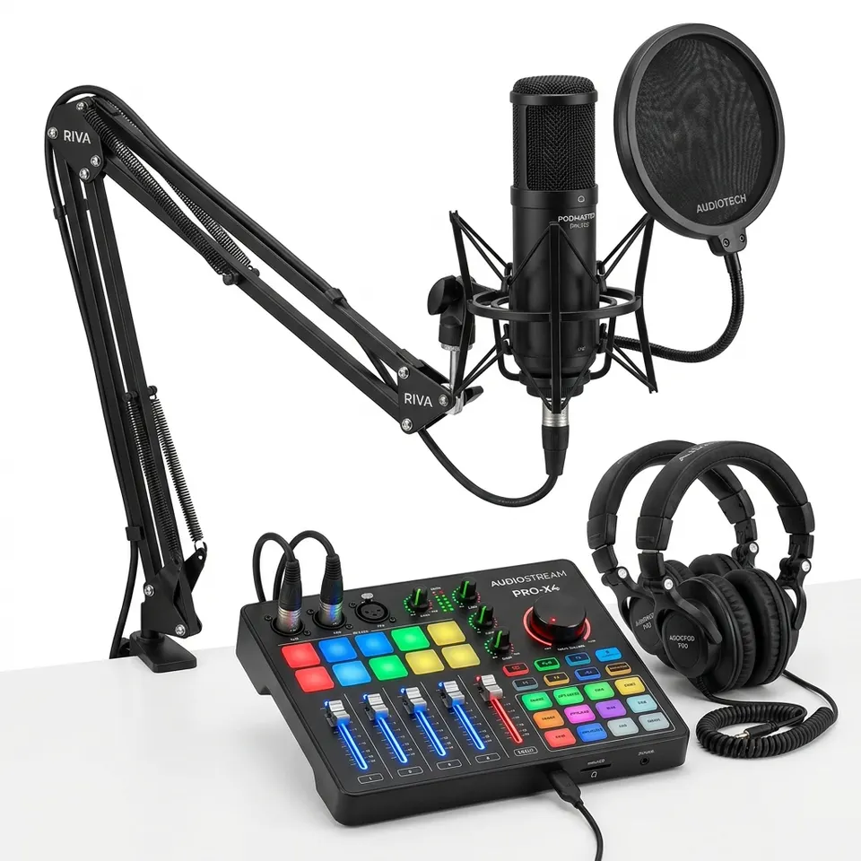 Podcast Microphone Bundle, BM-800 Condenser Mic with Live Sound Card Kit, Podcast Equipment Bundle with Voice Changer and Mixer Functions for PC Smartphone Studio Recording & Broadcasting